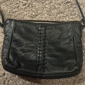 Black Leather Woven Handbag